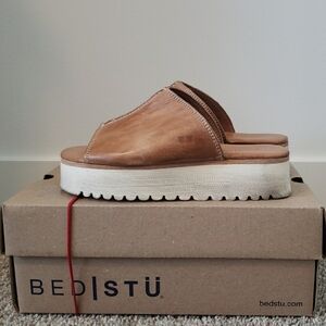 BED|STU Tan Leather Platform Sandals